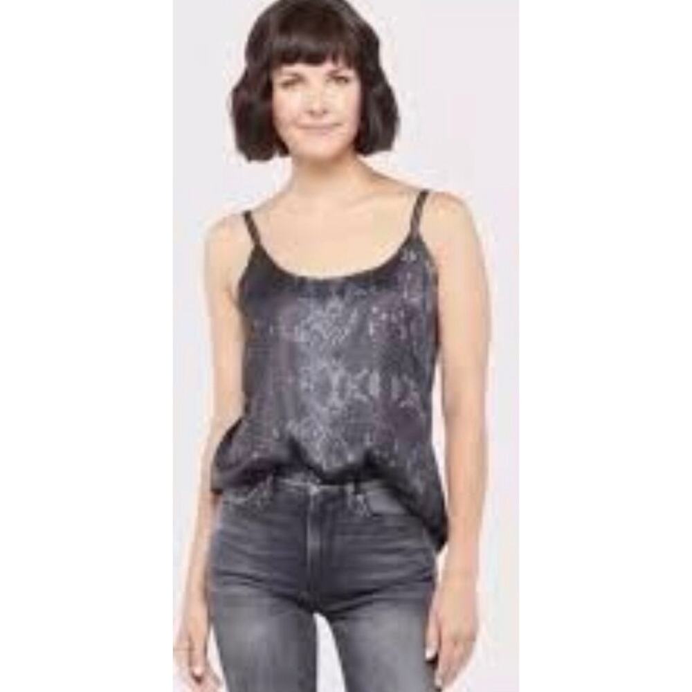 David Lerner NY x Evereve Black Gray Snakeskin Print Cami Top Sleeveless Blouse
